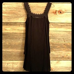 Black lace trimmed off  shoulder long sleeve dress